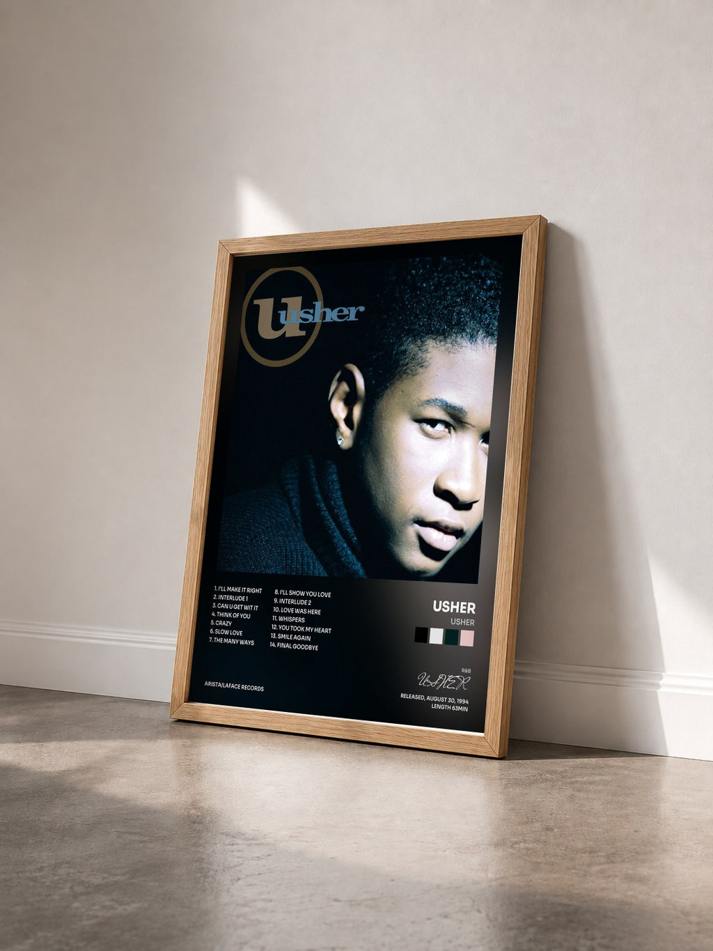 #bois Tableau de l'album Usher de USHER vu de trois quarts, cadre en bois brut
