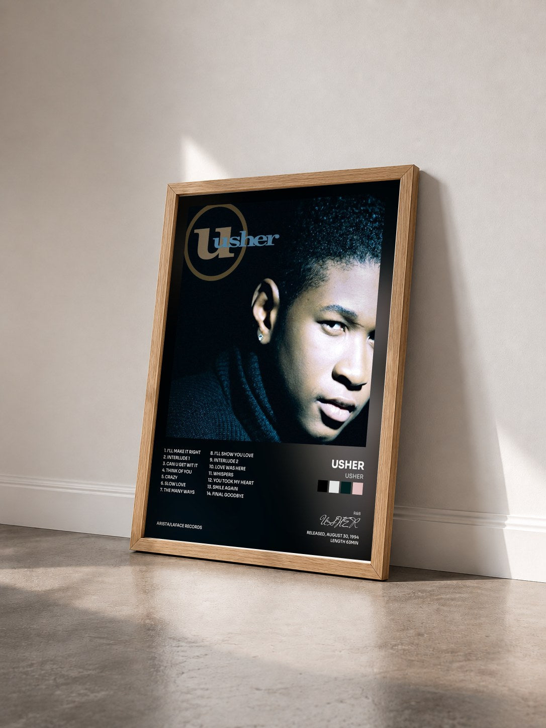 #bois Tableau de l'album Usher de USHER vu de trois quarts, cadre en bois brut