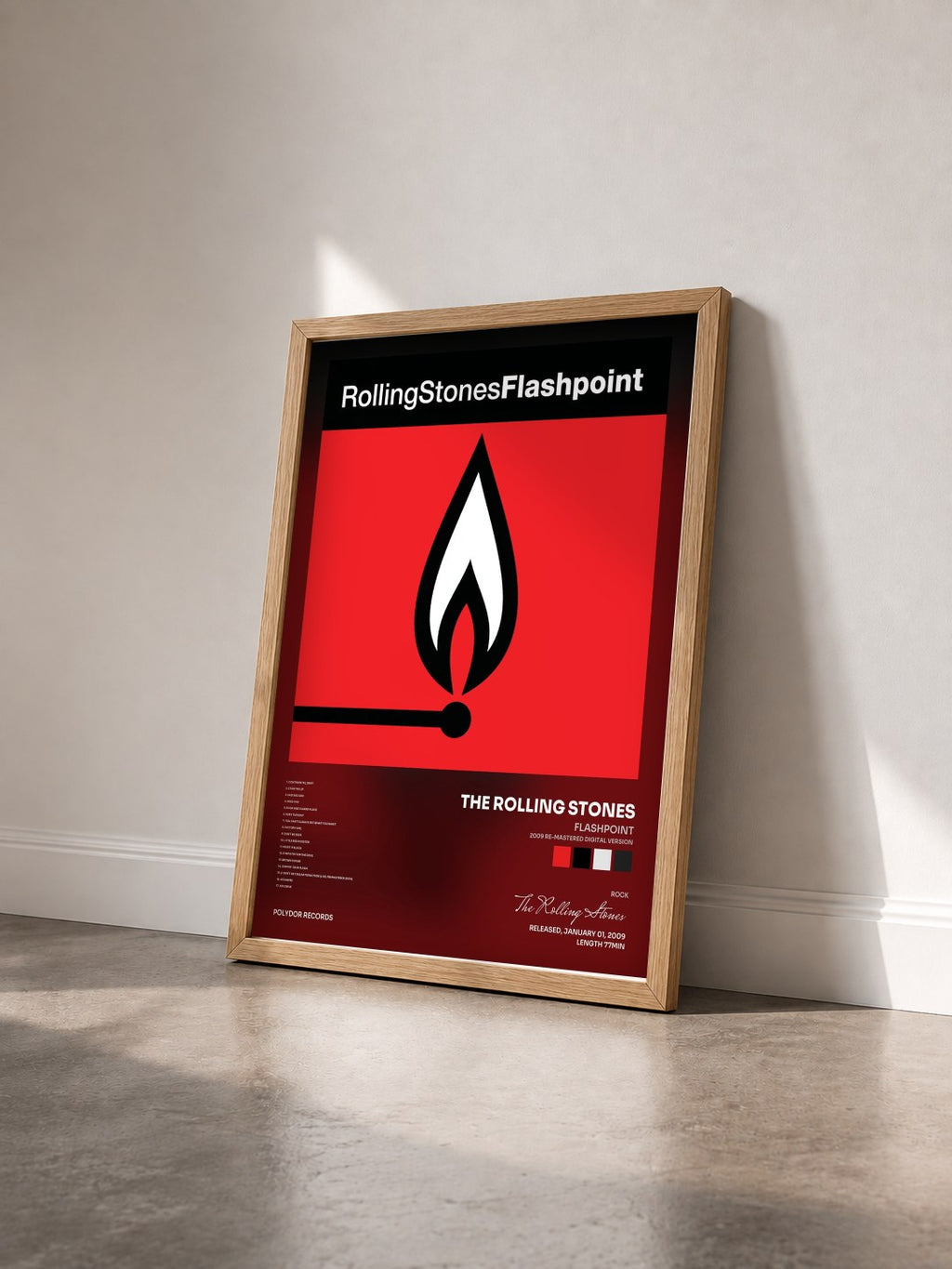 #bois Tableau de l'album Flashpoint (2009 Re-Mastered Digital Version) de The Rolling Stones vu de trois quarts, cadre en bois brut