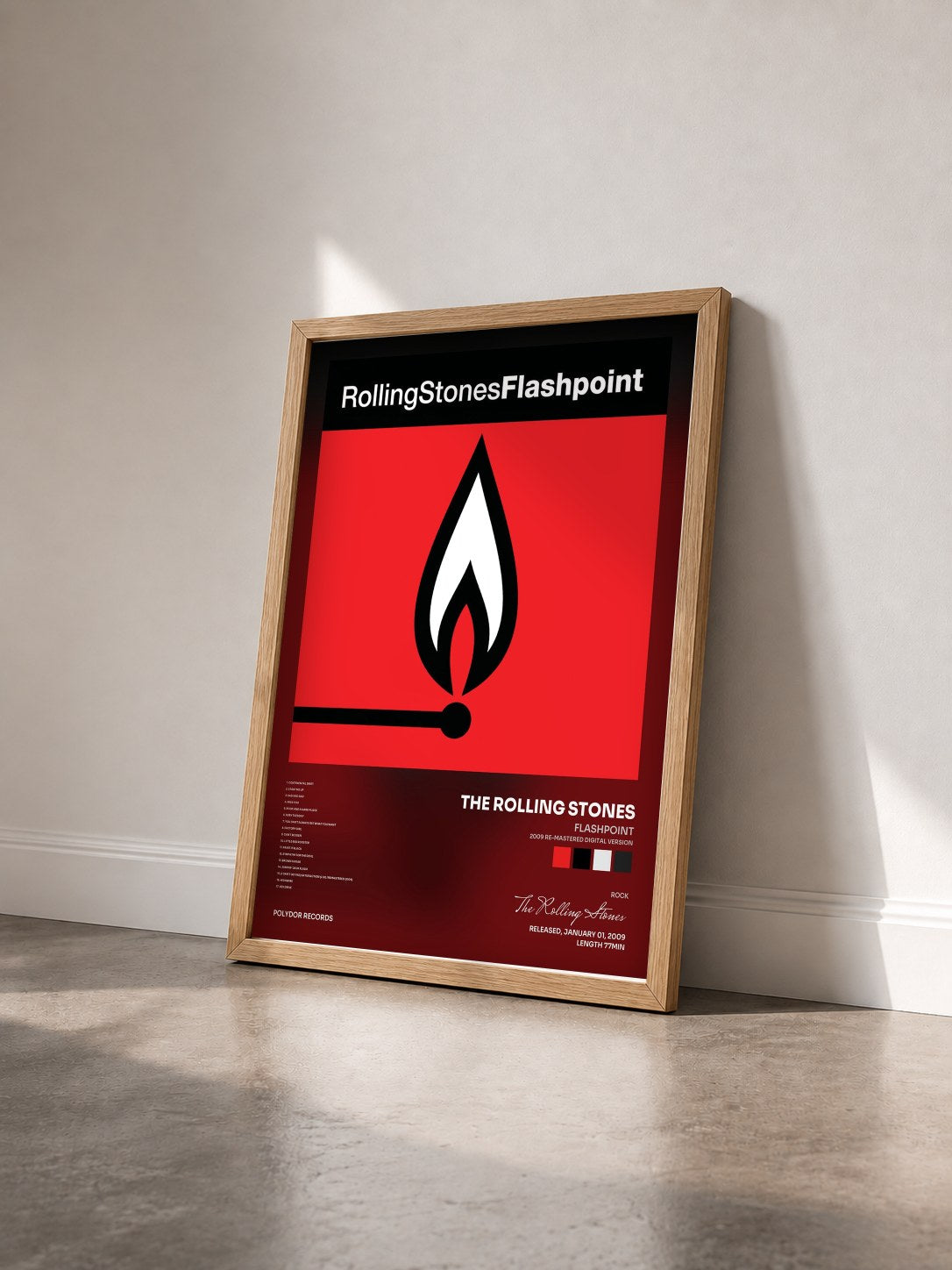 #bois Tableau de l'album Flashpoint (2009 Re-Mastered Digital Version) de The Rolling Stones vu de trois quarts, cadre en bois brut