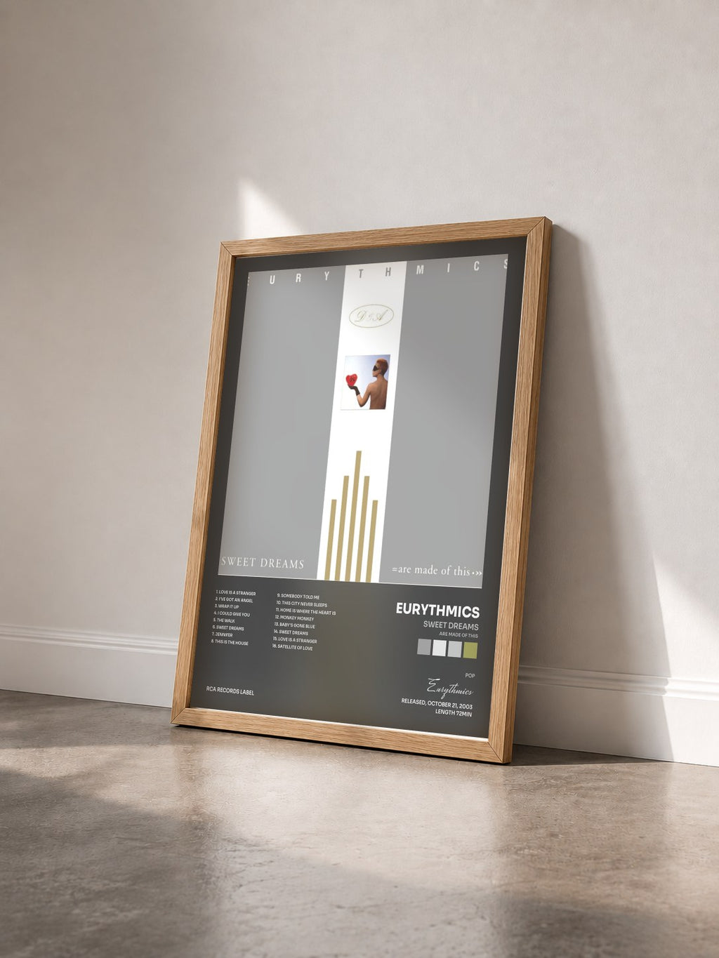 #bois Tableau de l'album Sweet Dreams (Are Made Of This) de Eurythmics vu de trois quarts, cadre en bois brut