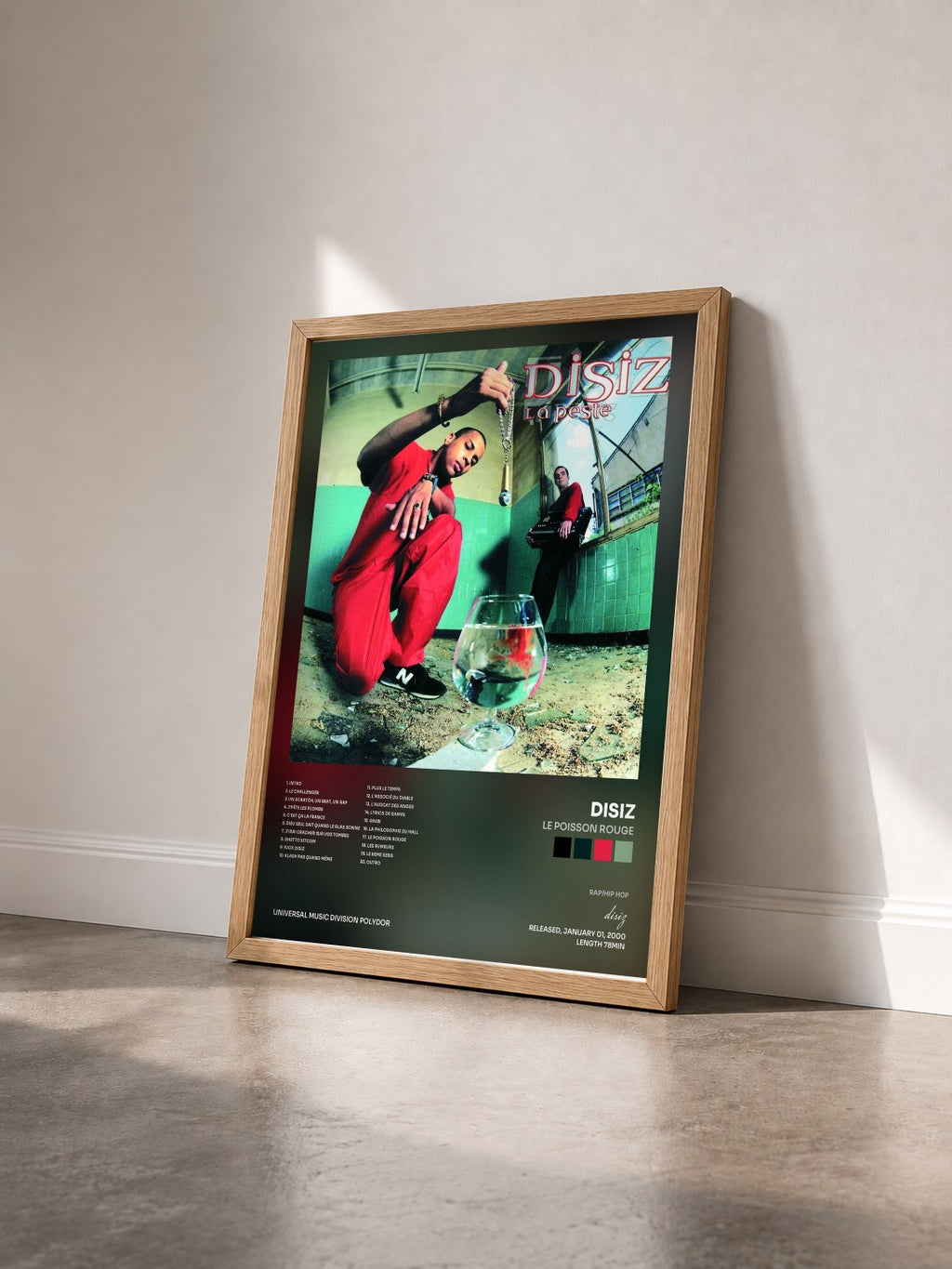#bois Tableau de l'album Le Poisson Rouge de disiz vu de trois quarts, cadre en bois brut