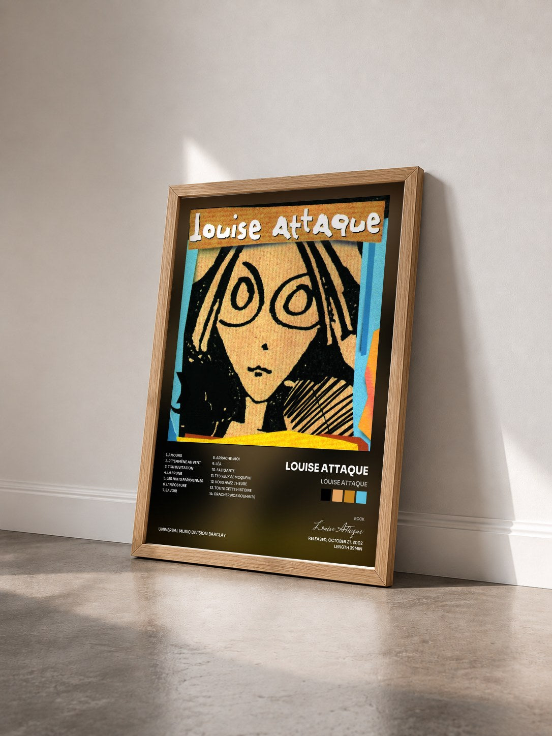 #bois Tableau de l'album Louise Attaque de Louise Attaque vu de trois quarts, cadre en bois brut