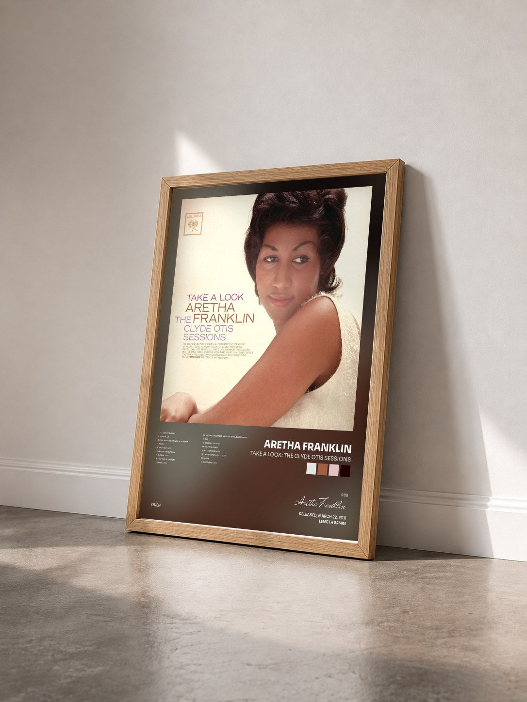 #bois Tableau de l'album Take A Look: The Clyde Otis Sessions de Aretha Franklin vu de trois quarts, cadre en bois brut