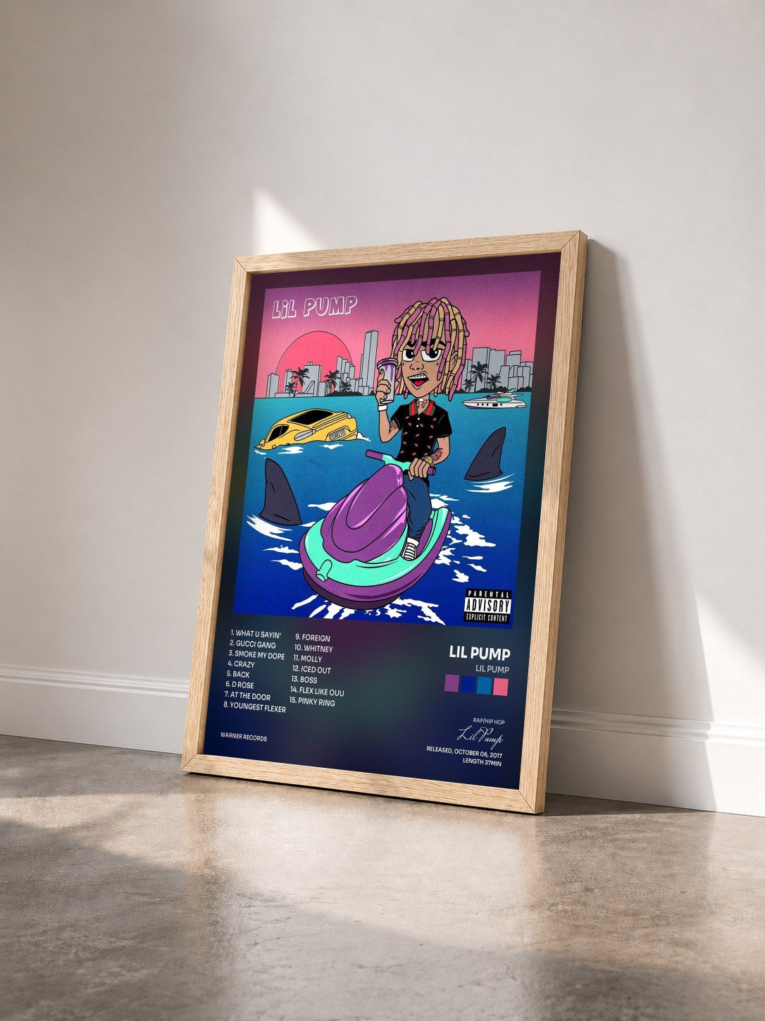 #bois Tableau de l'album Lil Pump de Lil Pump vu de trois quarts, cadre en bois brut