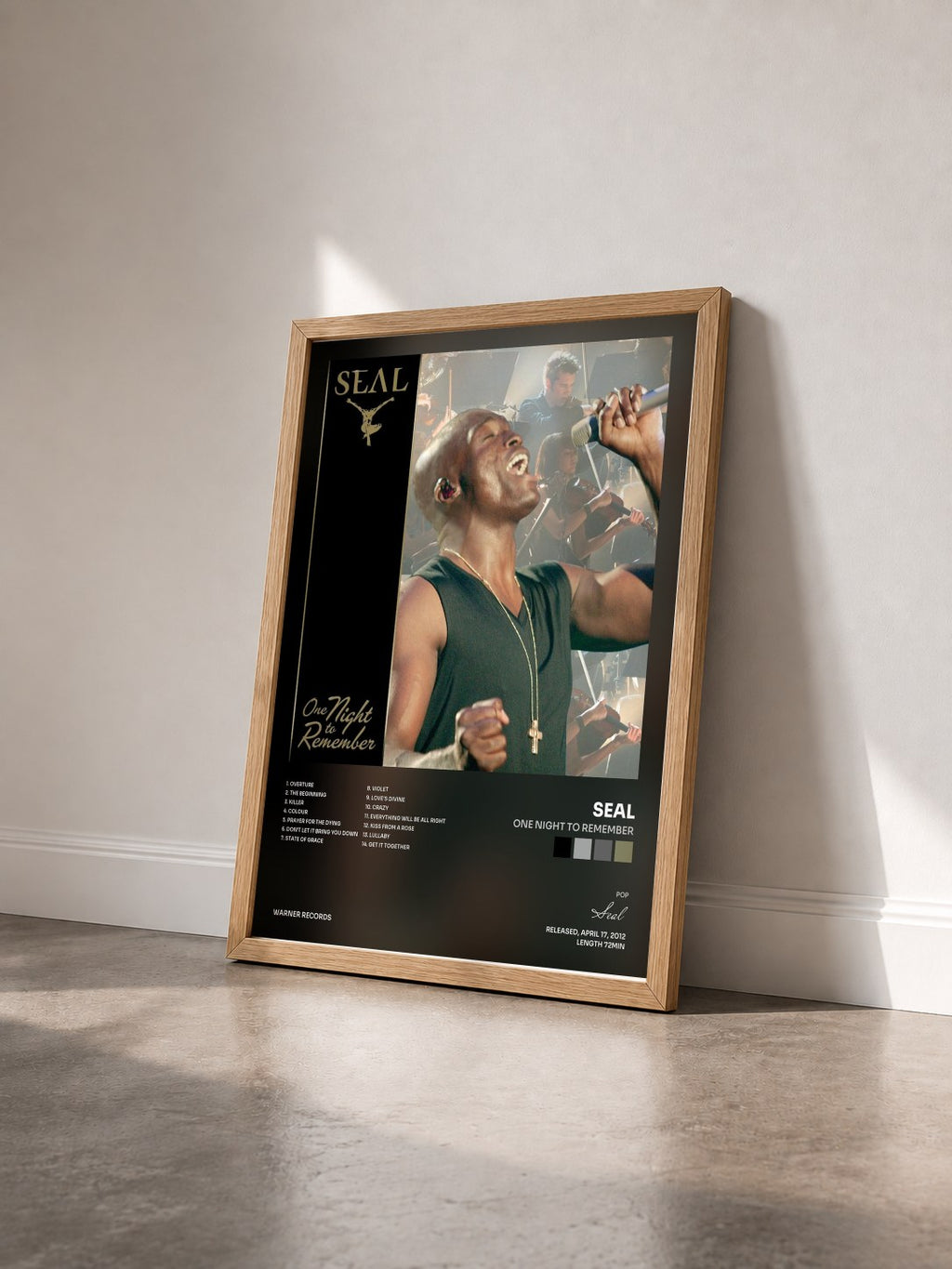 #bois Tableau de l'album One Night to Remember de Seal vu de trois quarts, cadre en bois brut