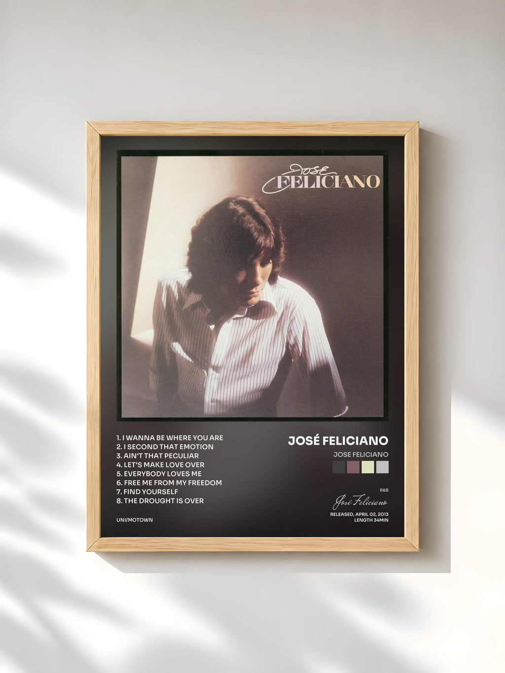 #bois Tableau de l'album Jose Feliciano de José Feliciano, cadre en bois brut, imprimé et encadré en France