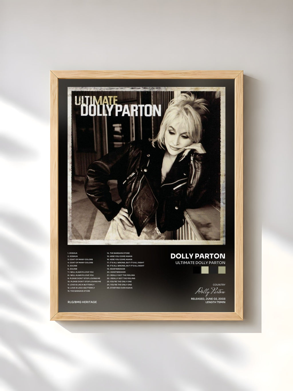 #bois Tableau de l'album Ultimate Dolly Parton de Dolly Parton, cadre en bois brut, imprimé et encadré en France