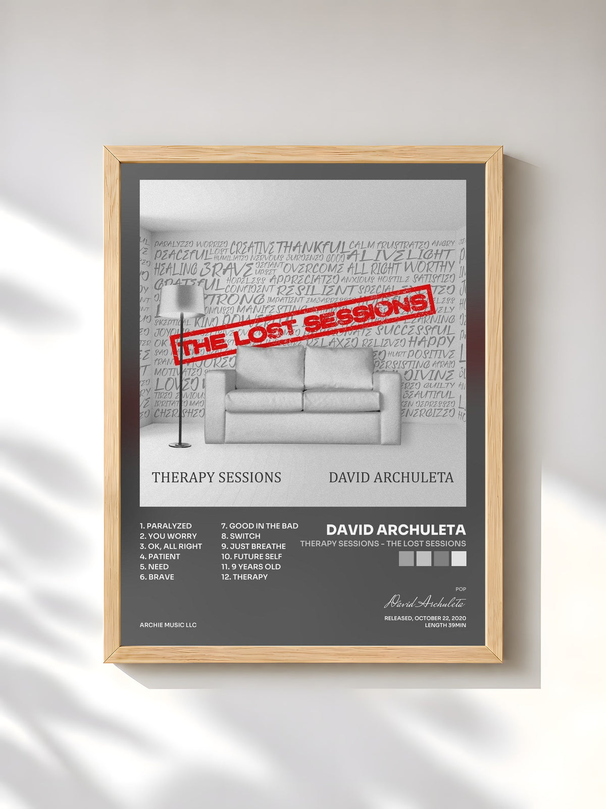 #bois Tableau de l'album Therapy Sessions - The Lost Sessions de David Archuleta, cadre en bois brut, imprimé et encadré en France