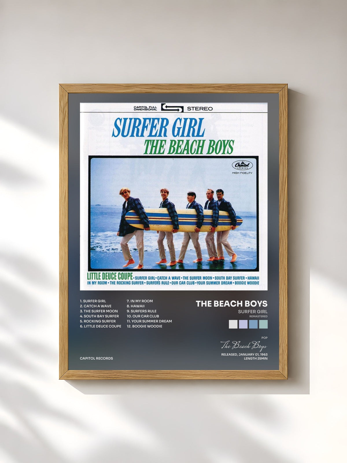 #bois Tableau de l'album Surfer Girl (Remastered) de The Beach Boys, cadre en bois brut, imprimé et encadré en France