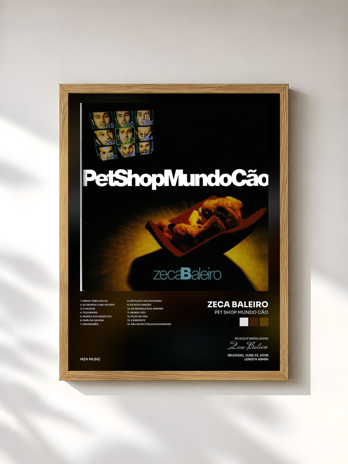 #bois Tableau de l'album Pet Shop Mundo Cão de Zeca Baleiro, cadre en bois brut, imprimé et encadré en France