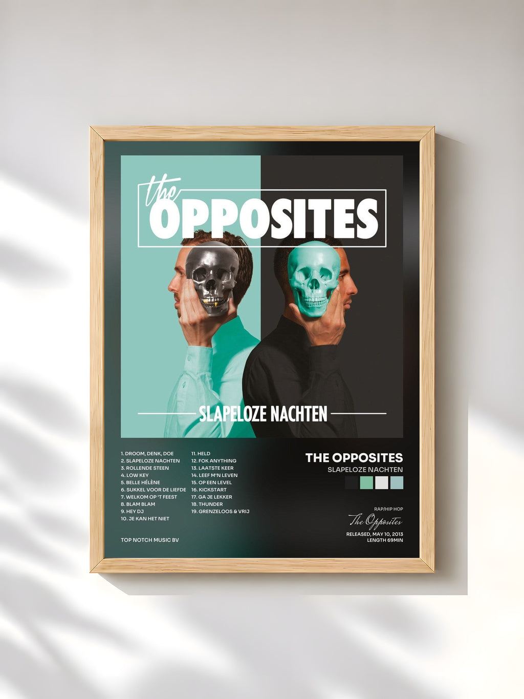 #bois Tableau de l'album Slapeloze Nachten de The Opposites, cadre en bois brut, imprimé et encadré en France