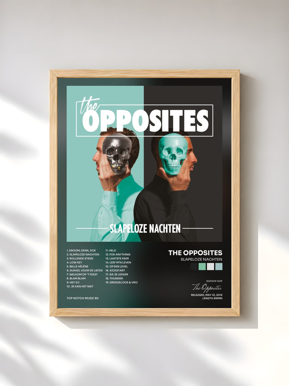 #bois Tableau de l'album Slapeloze Nachten de The Opposites, cadre en bois brut, imprimé et encadré en France