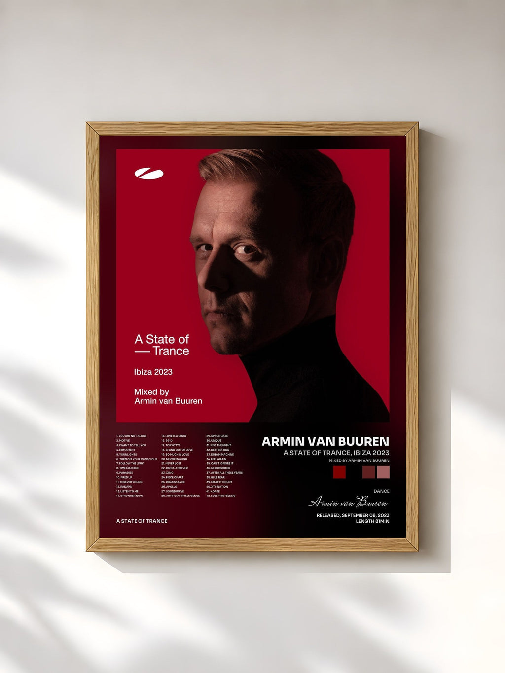 #bois Tableau de l'album A State of Trance, Ibiza 2023 (Mixed by Armin van Buuren) de Armin van Buuren, cadre en bois brut, imprimé et encadré en France
