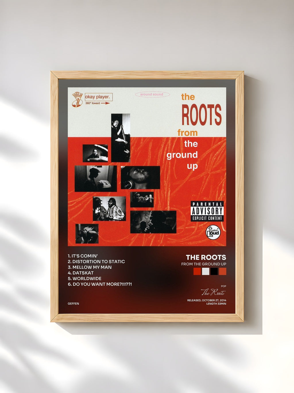 #bois Tableau de l'album From The Ground Up de The Roots, cadre en bois brut, imprimé et encadré en France