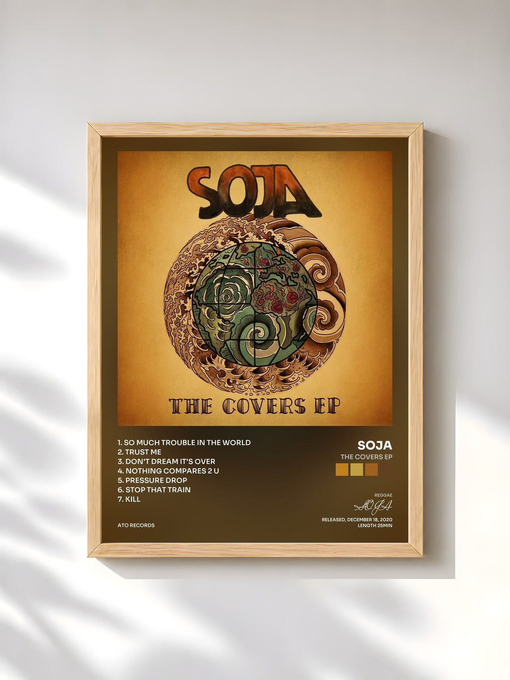 #bois Tableau de l'album The Covers EP de SOJA, cadre en bois brut, imprimé et encadré en France