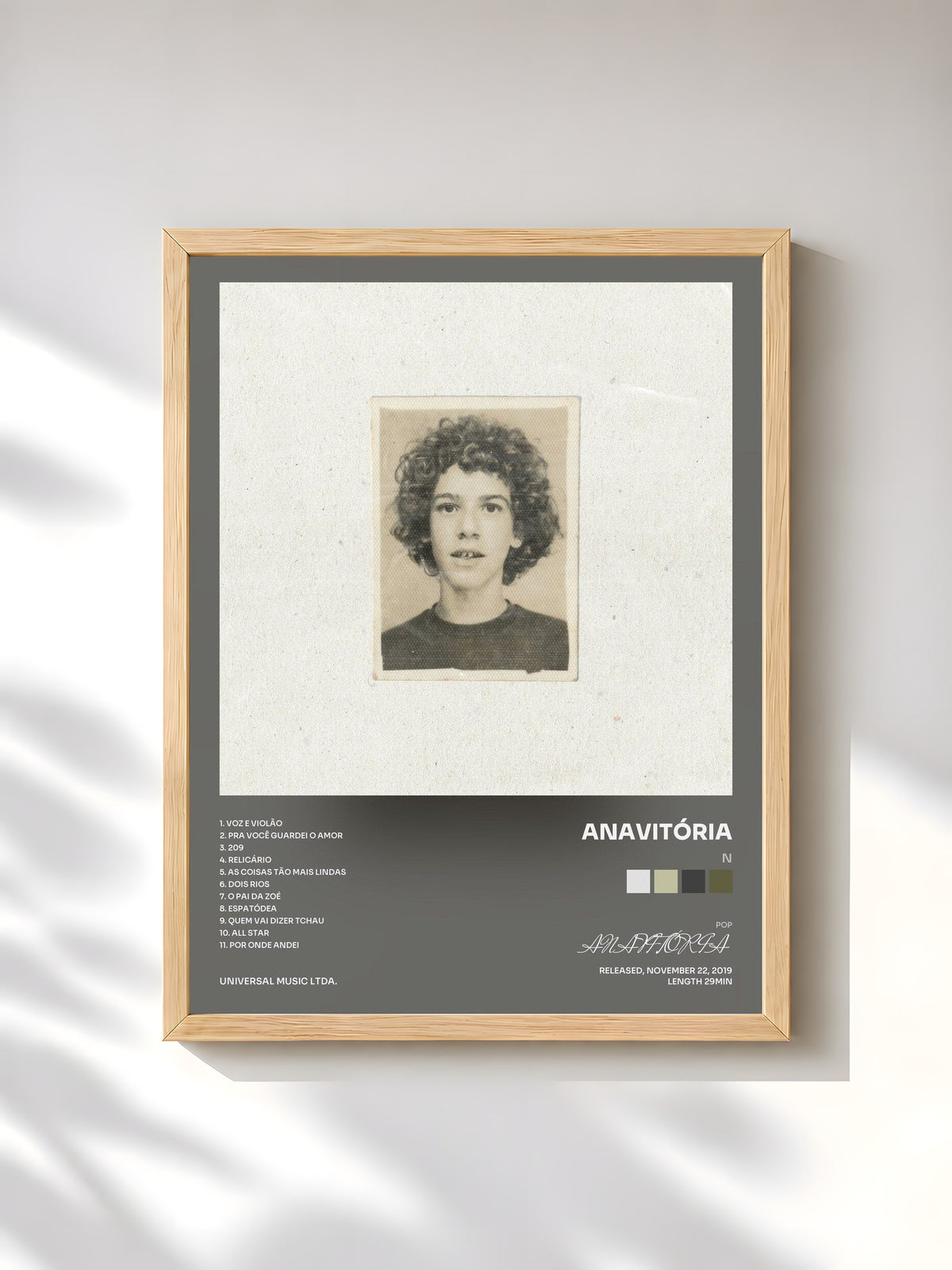#bois Tableau de l'album N de ANAVITÓRIA, cadre en bois brut, imprimé et encadré en France