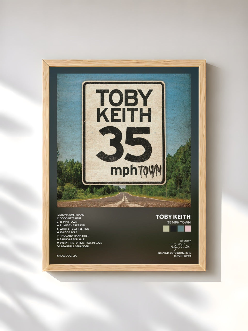 #bois Tableau de l'album 35 mph Town de Toby Keith, cadre en bois brut, imprimé et encadré en France