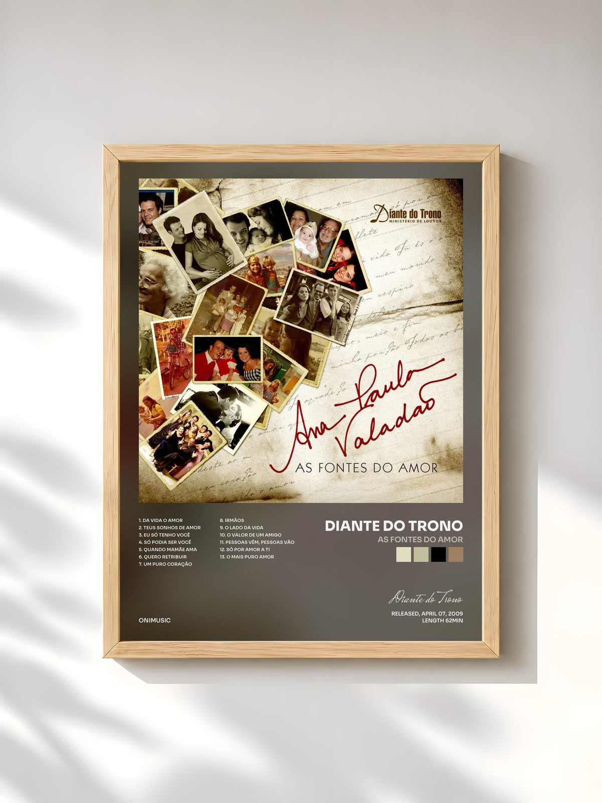 #bois Tableau de l'album As Fontes do Amor de Diante do Trono, cadre en bois brut, imprimé et encadré en France