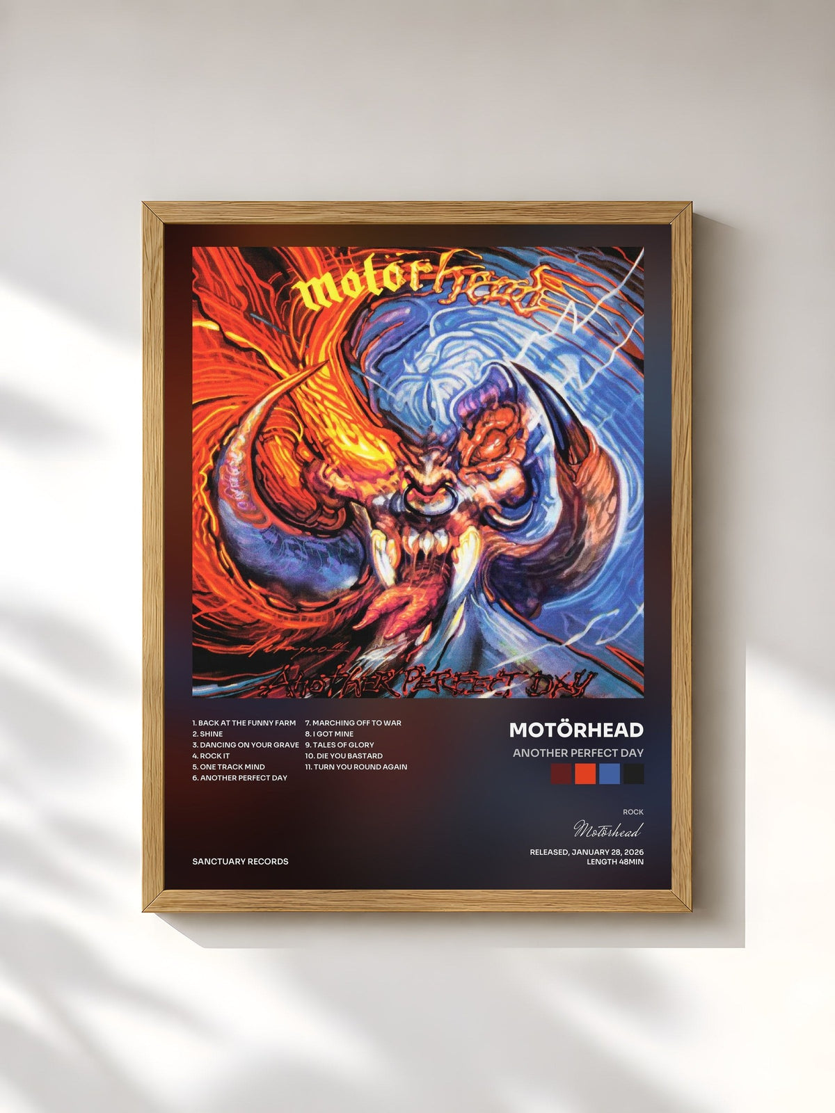#bois Tableau de l'album Another Perfect Day de Motörhead, cadre en bois brut, imprimé et encadré en France