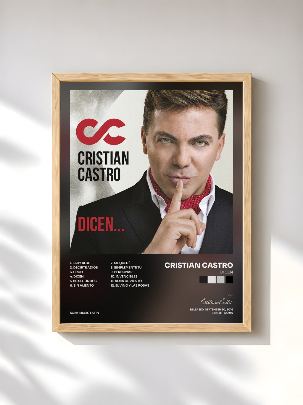 #bois Tableau de l'album Dicen de Cristian Castro, cadre en bois brut, imprimé et encadré en France