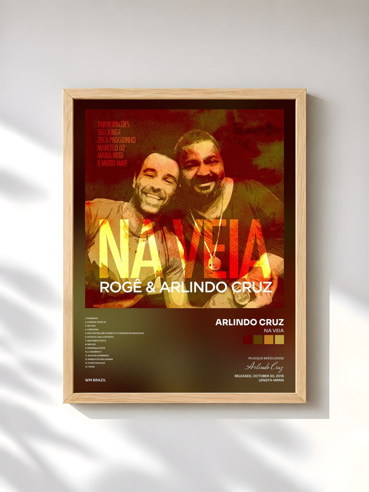 #bois Tableau de l'album Na Veia de Arlindo Cruz, cadre en bois brut, imprimé et encadré en France