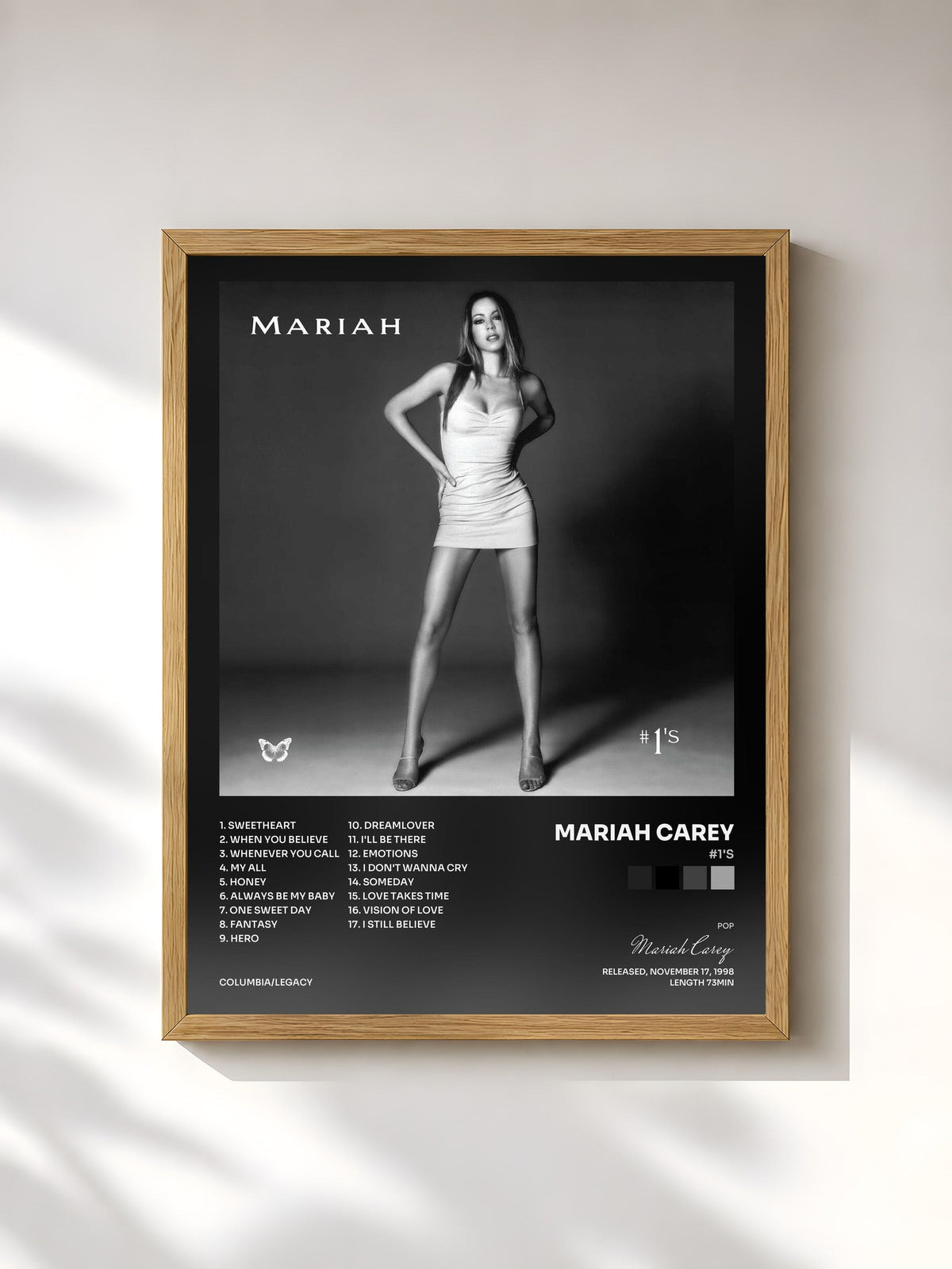 #bois Tableau de l'album #1's de Mariah Carey, cadre en bois brut, imprimé et encadré en France