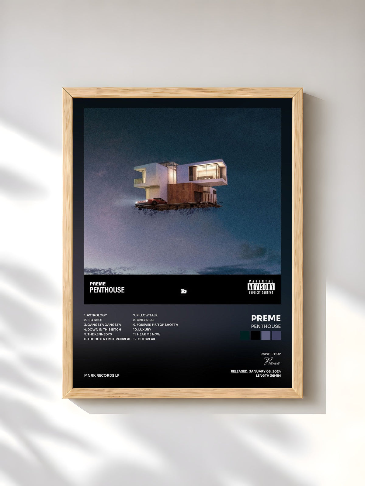 #bois Tableau de l'album Penthouse de Preme, cadre en bois brut, imprimé et encadré en France