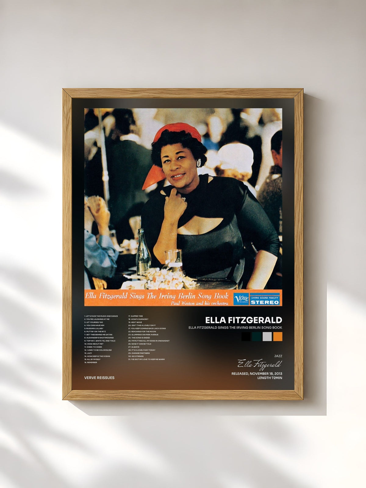 #bois Tableau de l'album Ella Fitzgerald Sings The Irving Berlin Song Book de Ella Fitzgerald, cadre en bois brut, imprimé et encadré en France