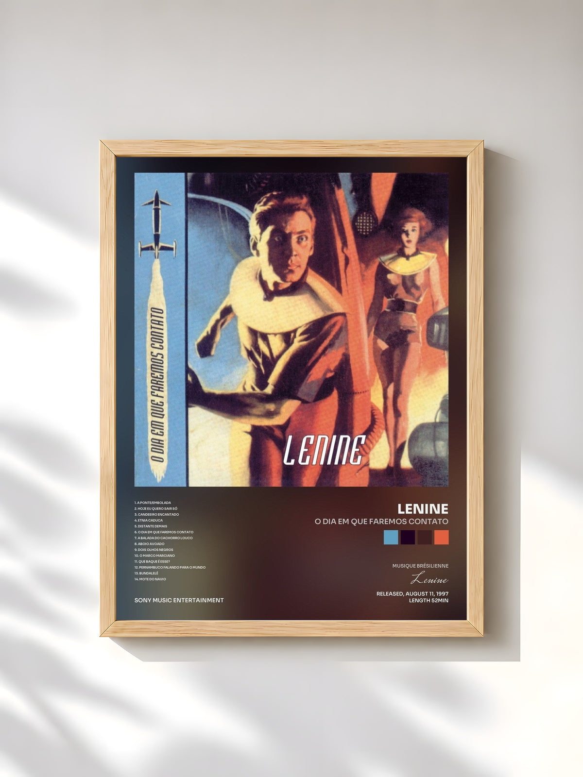 #bois Tableau de l'album O Dia em que Faremos Contato de Lenine, cadre en bois brut, imprimé et encadré en France