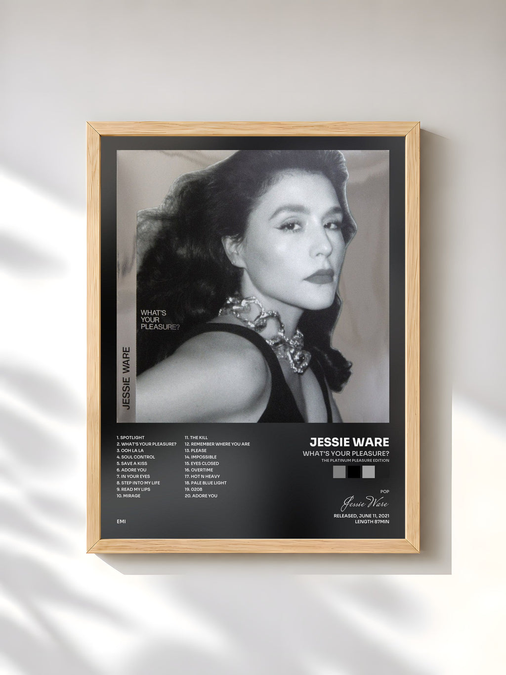 #bois Tableau de l'album What's Your Pleasure? (The Platinum Pleasure Edition) de Jessie Ware, cadre en bois brut, imprimé et encadré en France
