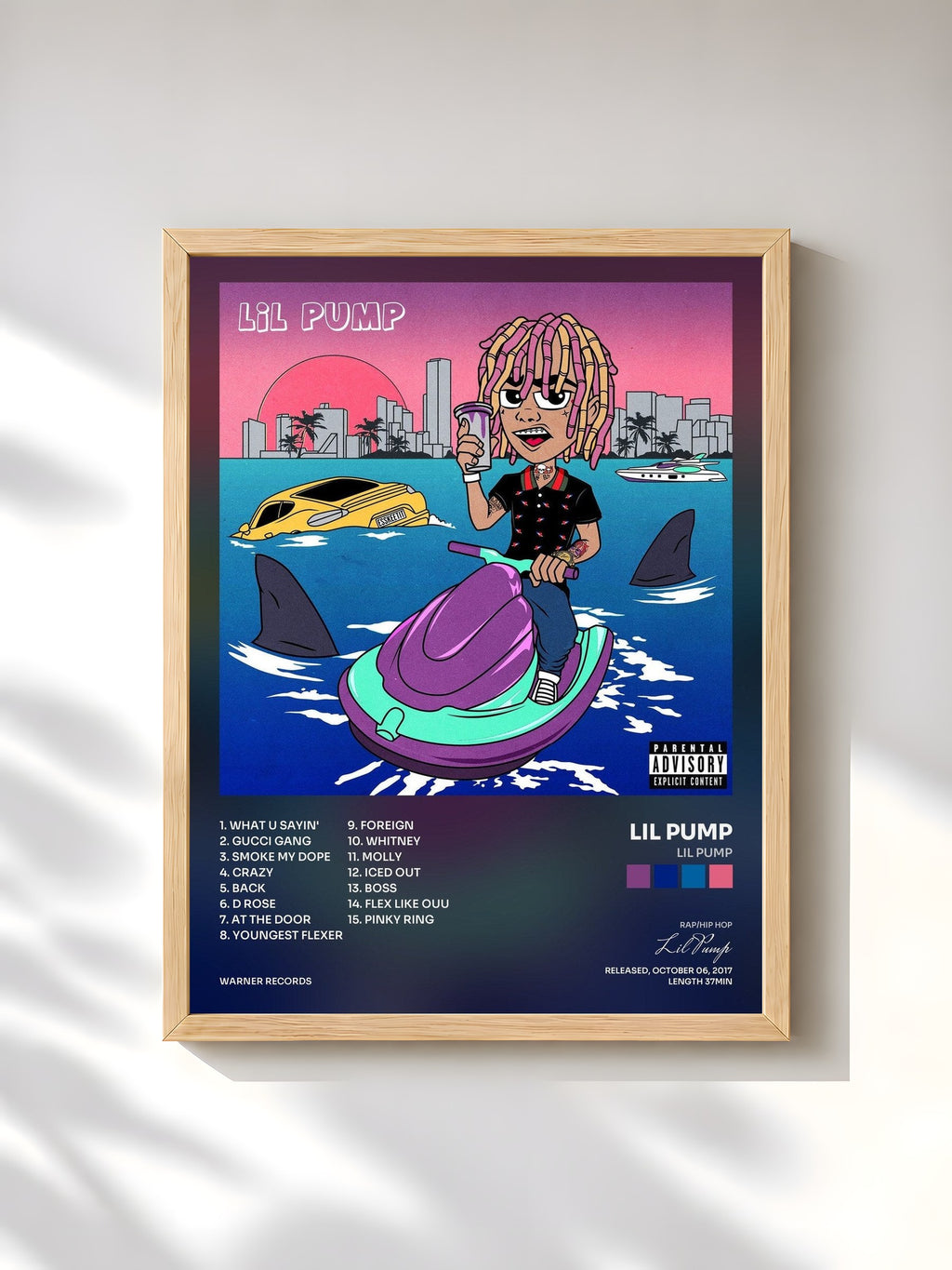 #bois Tableau de l'album Lil Pump de Lil Pump, cadre en bois brut, imprimé et encadré en France