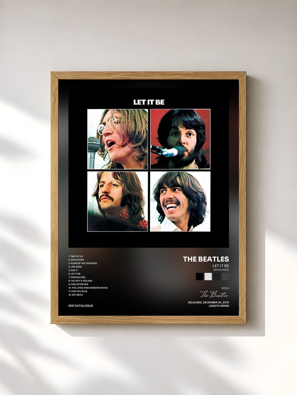 #bois Tableau de l'album Let It Be (Remastered) de The Beatles, cadre en bois brut, imprimé et encadré en France