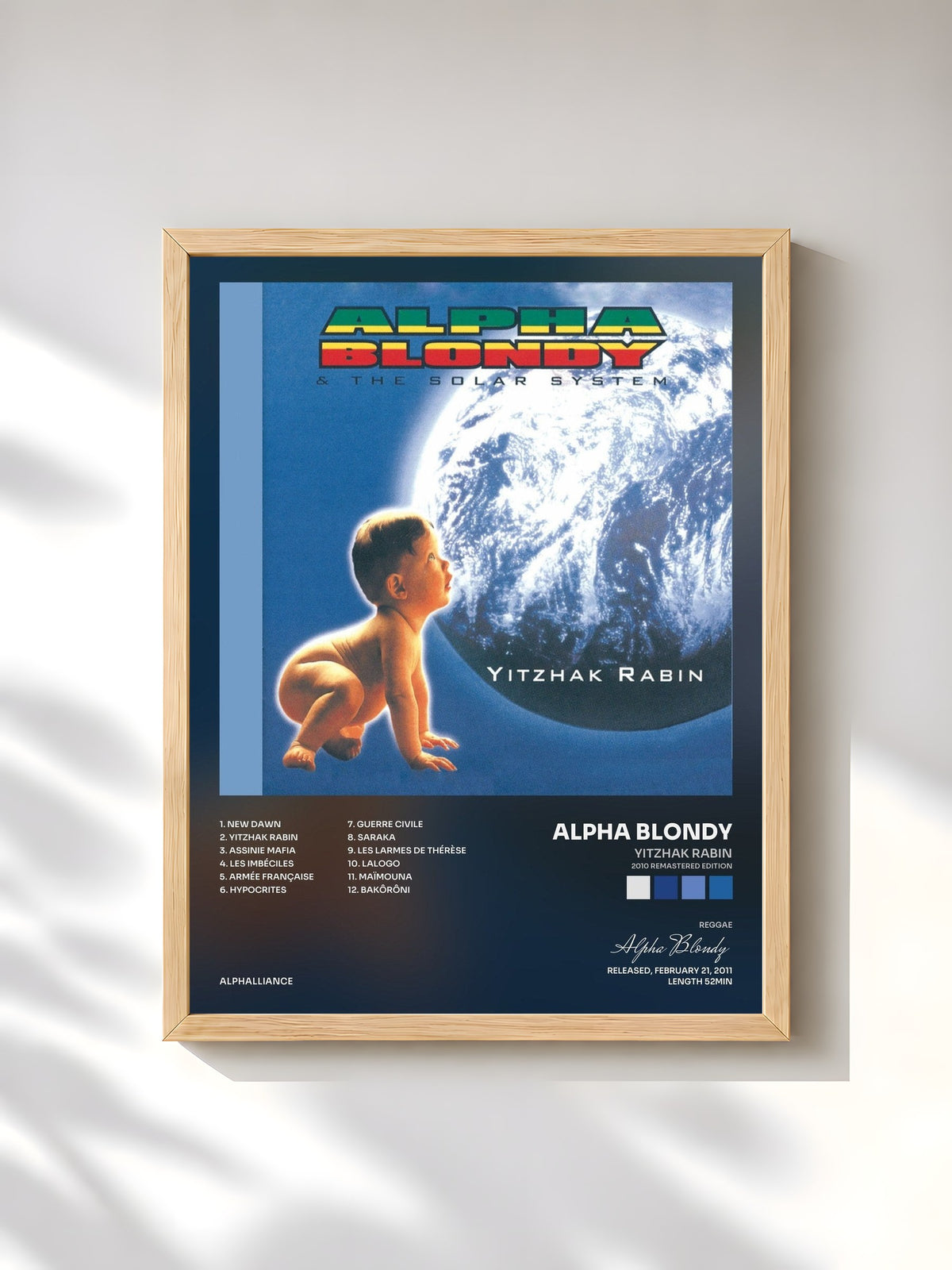 #bois Tableau de l'album Yitzhak Rabin (2010 Remastered Edition) de Alpha Blondy, cadre en bois brut, imprimé et encadré en France