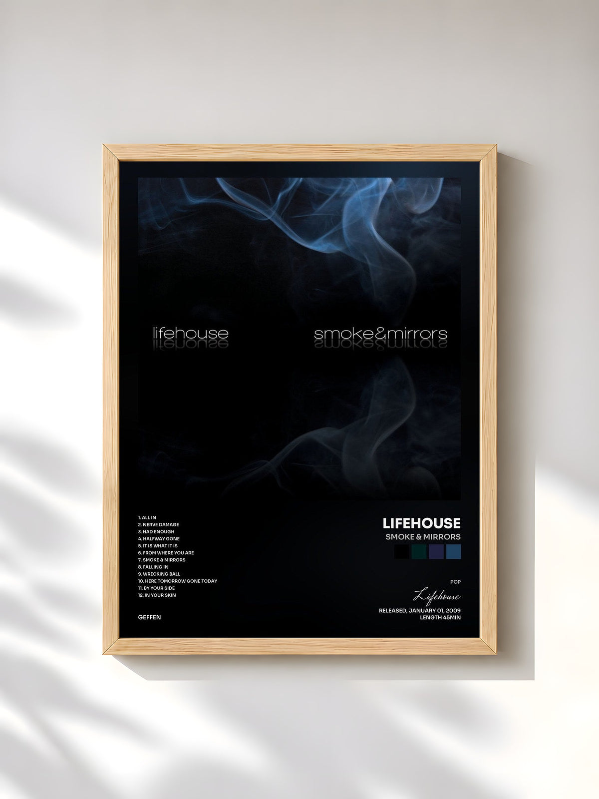 #bois Tableau de l'album Smoke & Mirrors de Lifehouse, cadre en bois brut, imprimé et encadré en France