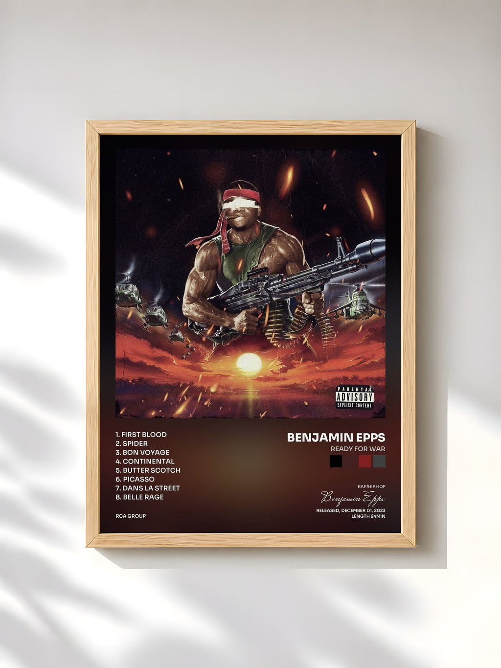#bois Tableau de l'album READY FOR WAR de Benjamin Epps, cadre en bois brut, imprimé et encadré en France