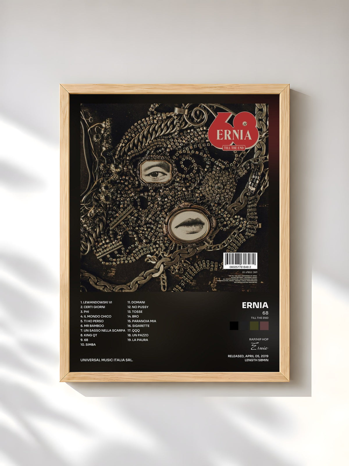 #bois Tableau de l'album 68 (Till The End) de Ernia, cadre en bois brut, imprimé et encadré en France