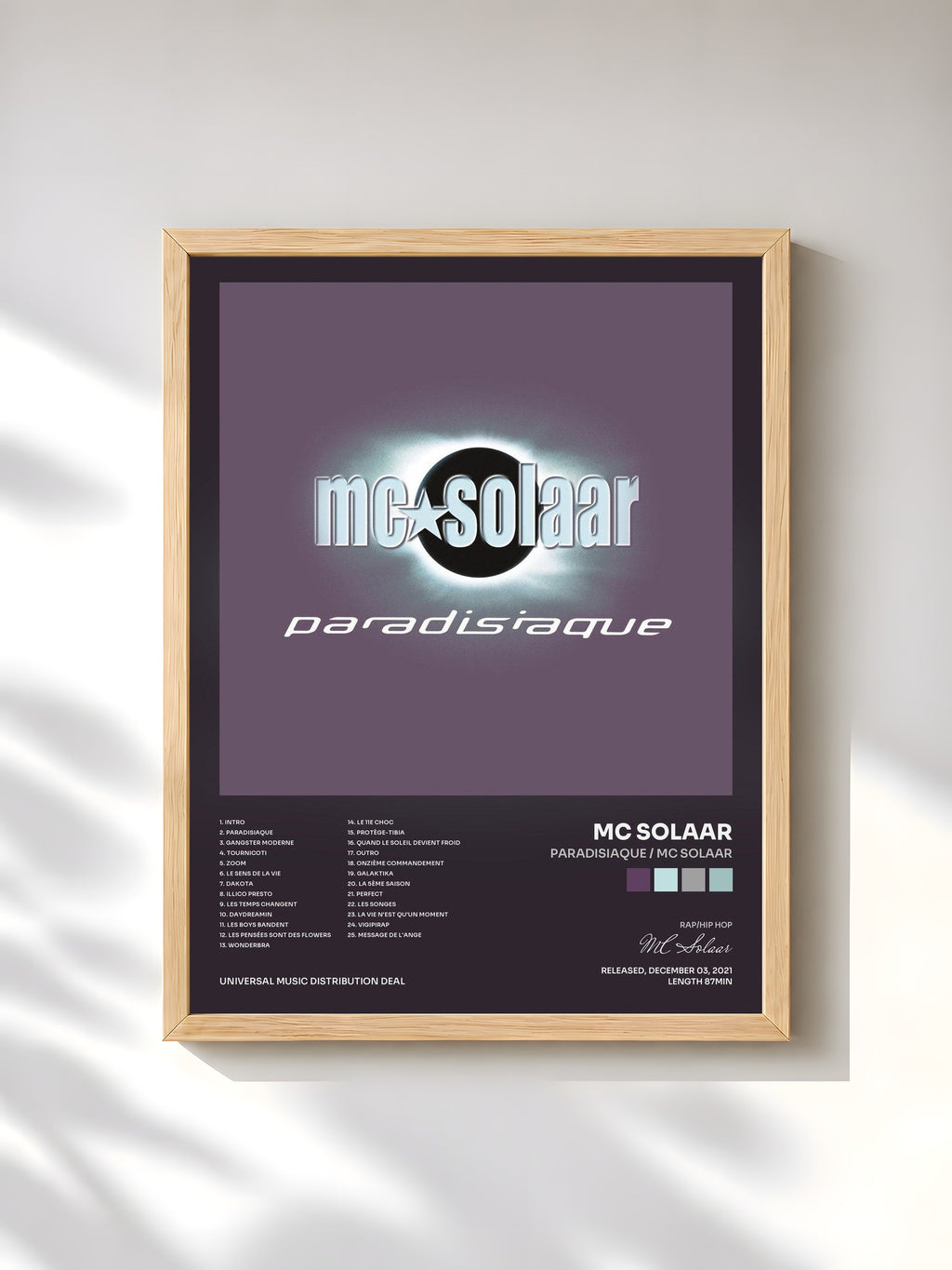 #bois Tableau de l'album Paradisiaque / Mc Solaar de MC Solaar, cadre en bois brut, imprimé et encadré en France