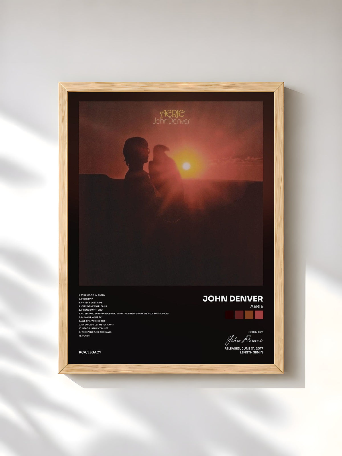 #bois Tableau de l'album Aerie de John Denver, cadre en bois brut, imprimé et encadré en France