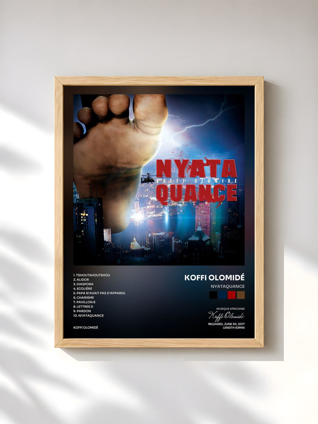 #bois Tableau de l'album Nyataquance de Koffi Olomidé, cadre en bois brut, imprimé et encadré en France
