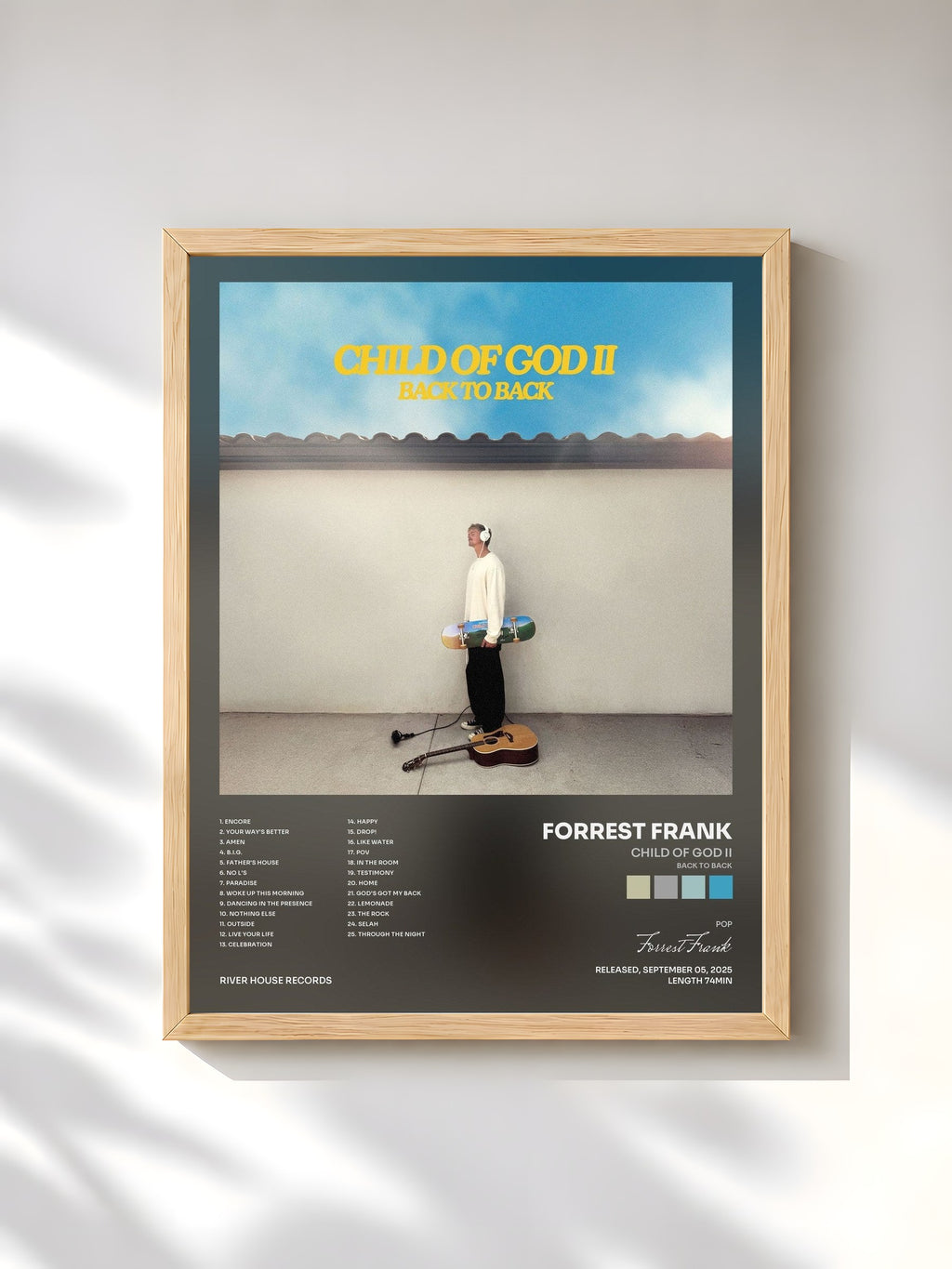 #bois Tableau de l'album CHILD OF GOD II (BACK TO BACK) de Forrest Frank, cadre en bois brut, imprimé et encadré en France