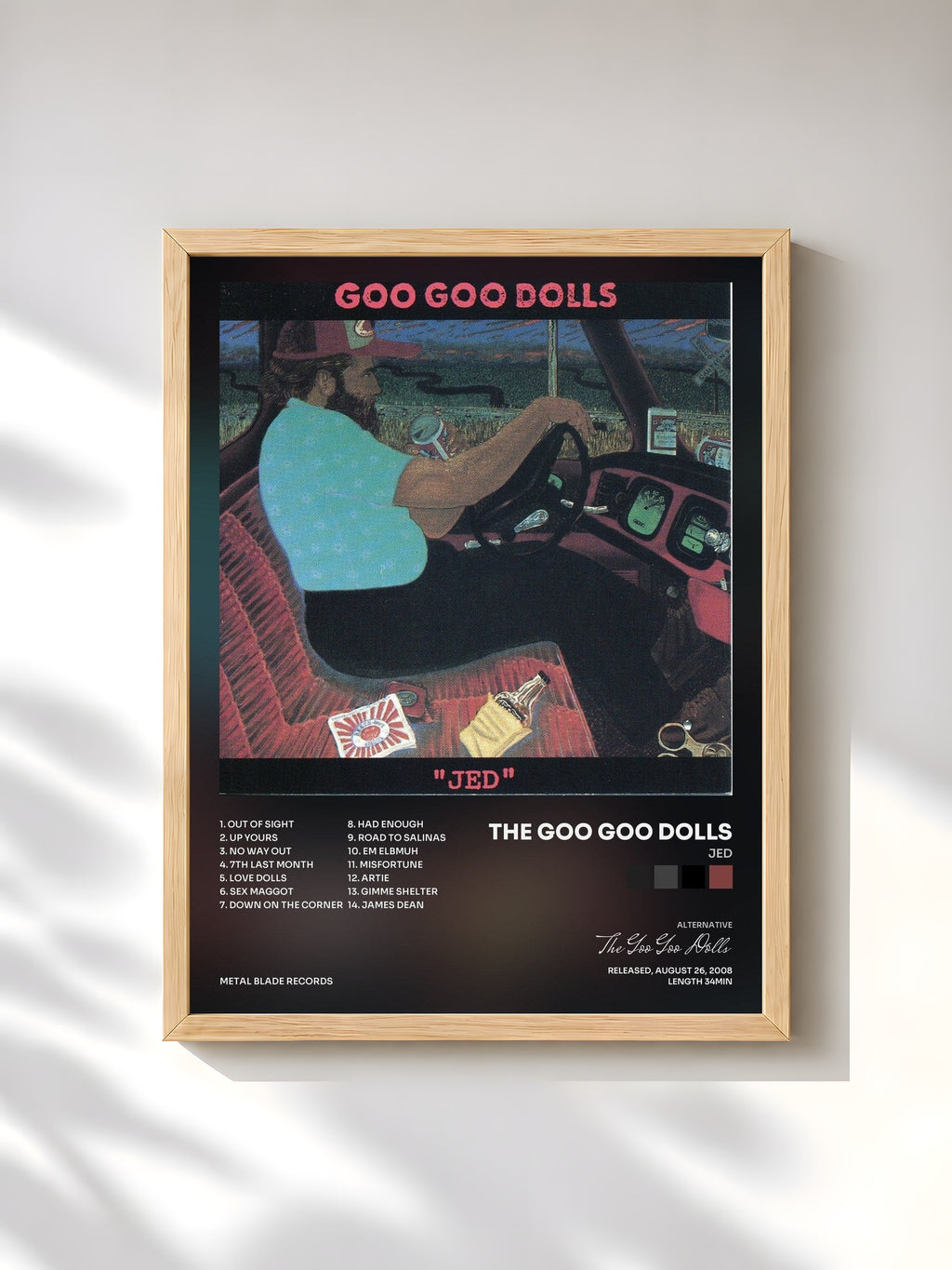#bois Tableau de l'album Jed de The Goo Goo Dolls, cadre en bois brut, imprimé et encadré en France
