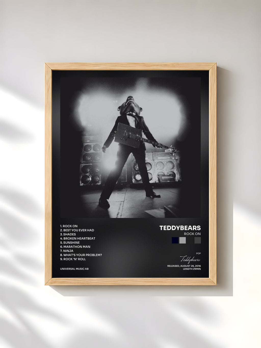 #bois Tableau de l'album Rock On de Teddybears, cadre en bois brut, imprimé et encadré en France