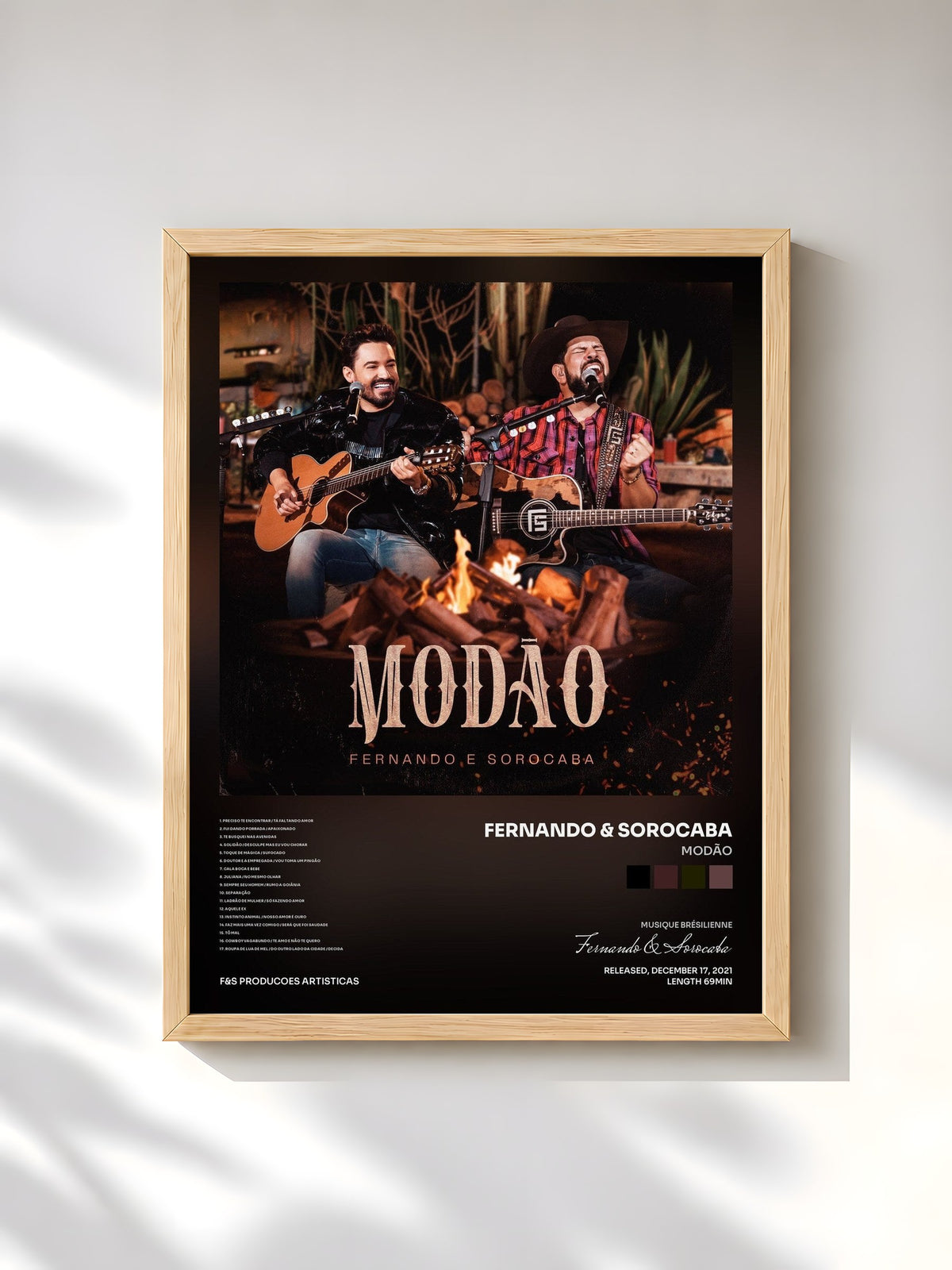 #bois Tableau de l'album MODÃO de Fernando & Sorocaba, cadre en bois brut, imprimé et encadré en France