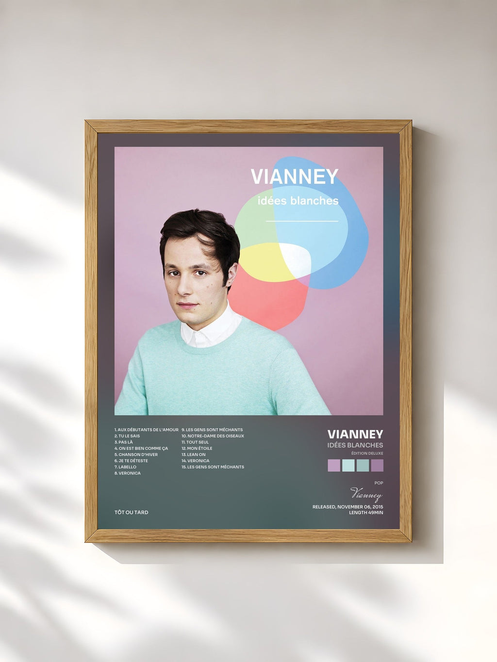 #bois Tableau de l'album Idées blanches (Édition deluxe) de Vianney, cadre en bois brut, imprimé et encadré en France