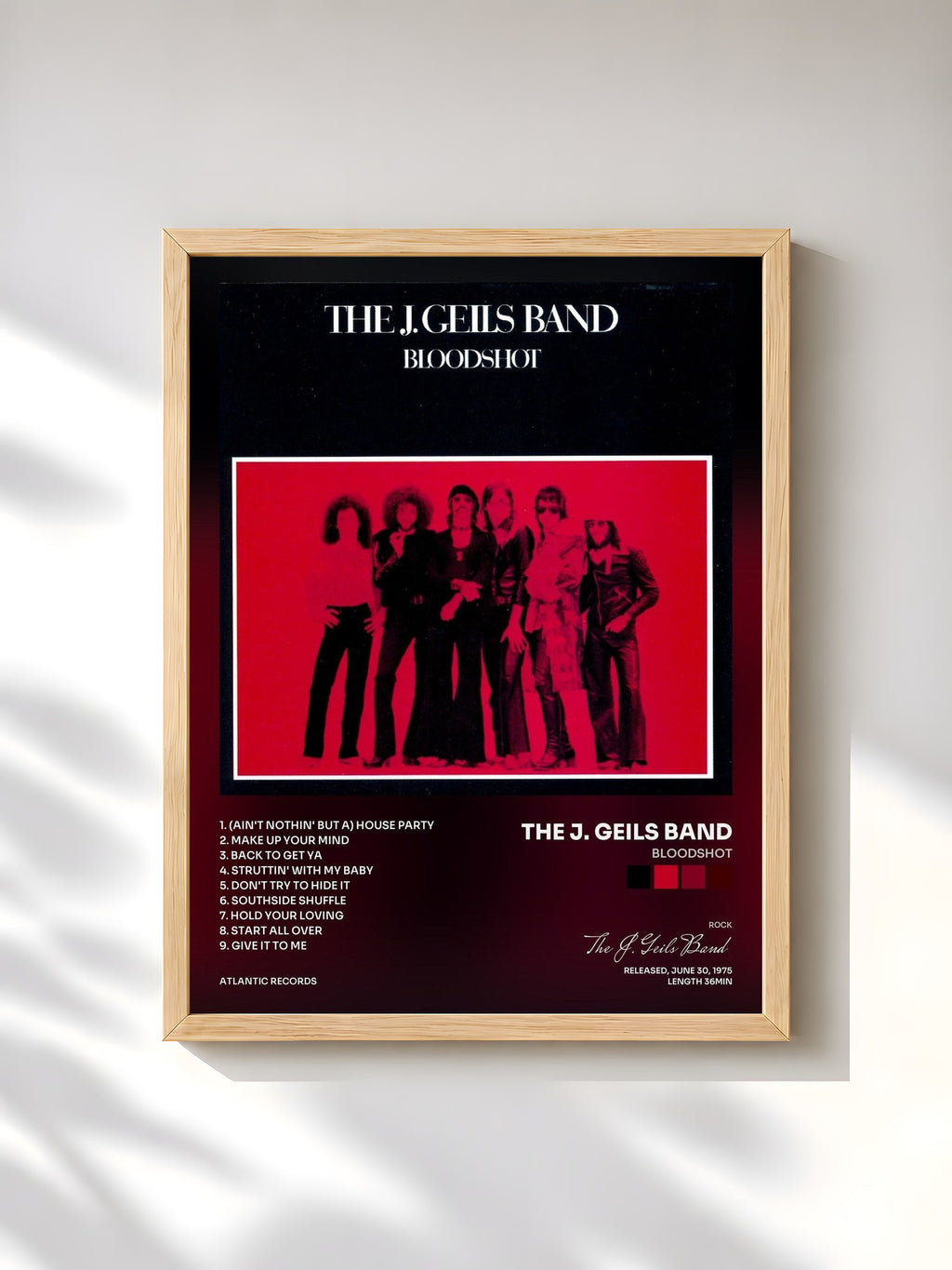 #bois Tableau de l'album Bloodshot de The J. Geils Band, cadre en bois brut, imprimé et encadré en France
