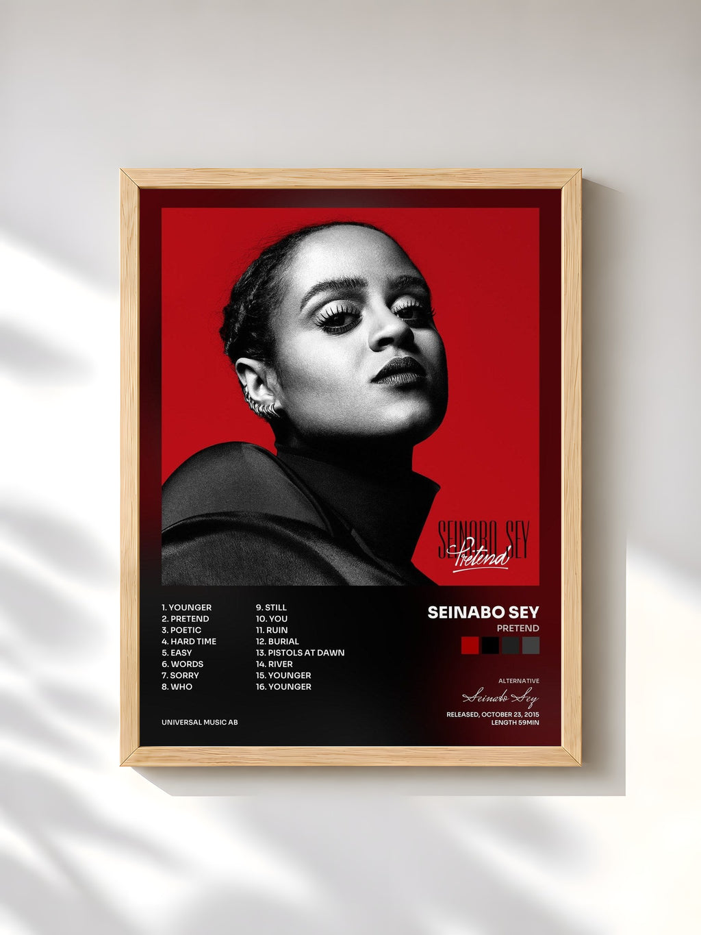 #bois Tableau de l'album Pretend de Seinabo Sey, cadre en bois brut, imprimé et encadré en France