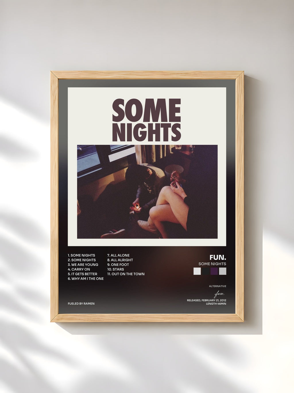 #bois Tableau de l'album Some Nights de fun., cadre en bois brut, imprimé et encadré en France