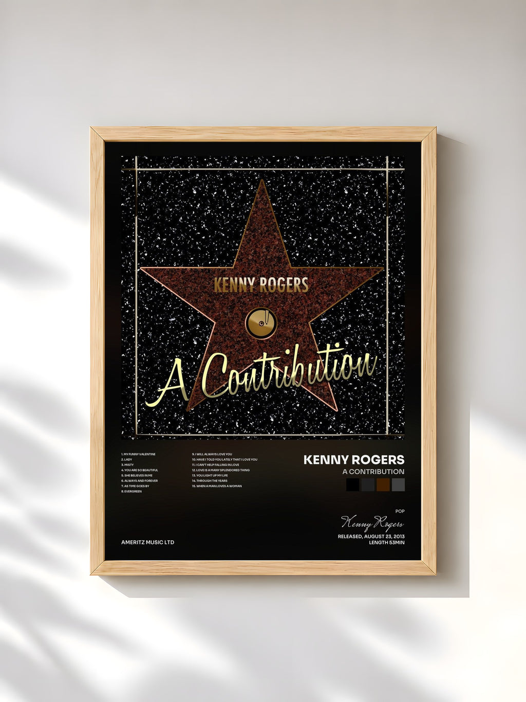 #bois Tableau de l'album A Contribution de Kenny Rogers, cadre en bois brut, imprimé et encadré en France