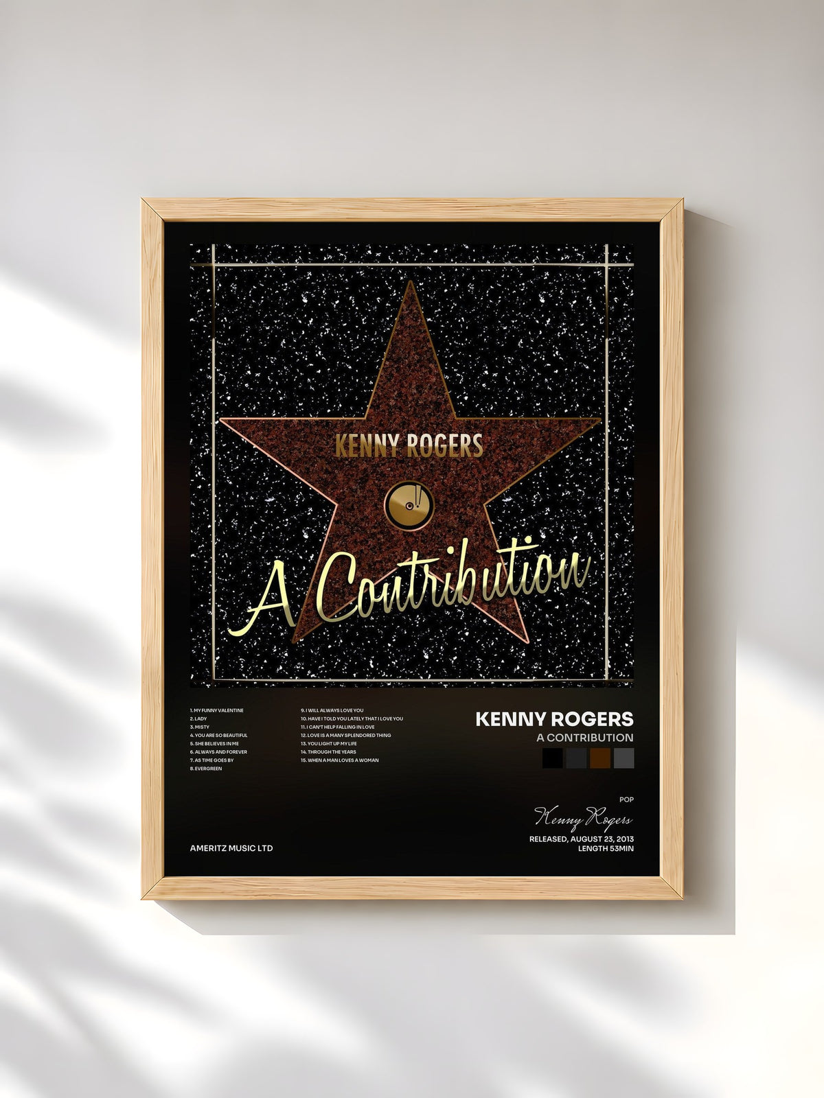 #bois Tableau de l'album A Contribution de Kenny Rogers, cadre en bois brut, imprimé et encadré en France